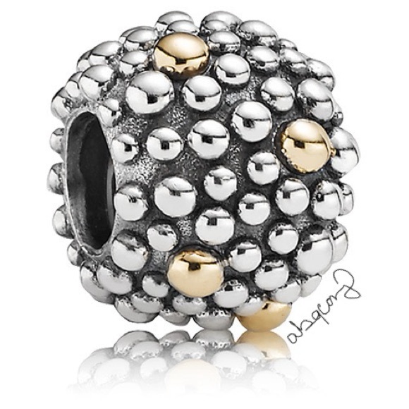 EUC Pandora 791225 Sterling Silver w/ 14k Yellow Gold Moss Designer Charm - Picture 1 of 15